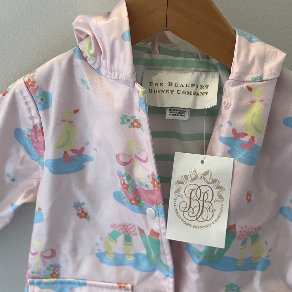Pink Kids Raincoat with Fun Prints Ducks TBBC NWT size 18-24 maths - Picture 2 of 3